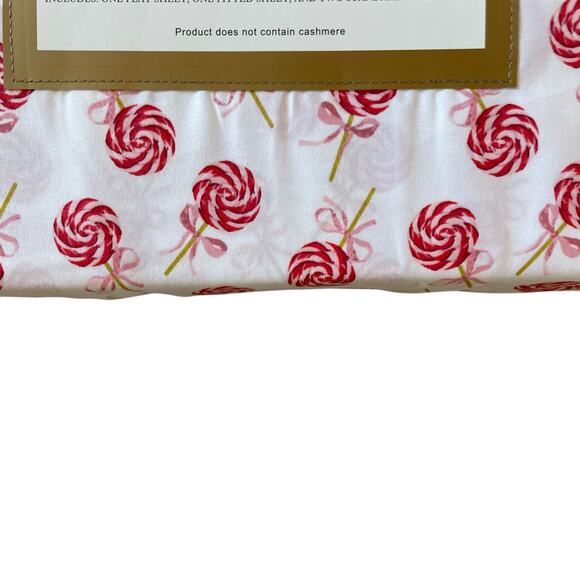 Cupcakes & Cashmere 4-Piece KING Sheet Set Holiday Peppermint Lollipops Bows NEW - Picture 5 of 10